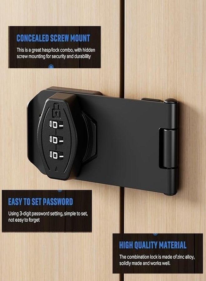 Bitrexup Household Cabinet Door Combination Lock,3-Digit Password Combination Code Hasp Lock,Zinc Alloy Cabinet Door Security Slide Latch Lock for Small Doors, Cabinets, Barn Door, Outdoor (1, Black) - Image 3